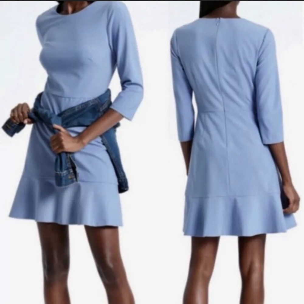 ✨banana republic blue 3/4 sleeve ruffle hem shift dress✨